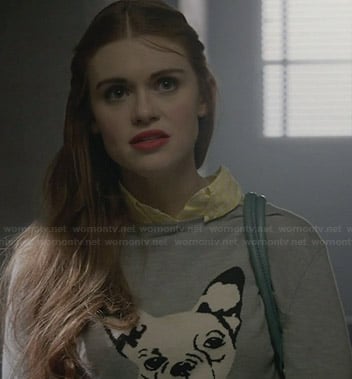 Lydia's grey dog sweater and yellow gingham shirt on Teen Wolf