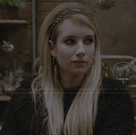 Madison's black woolly coat and gold headband on American Horror Story