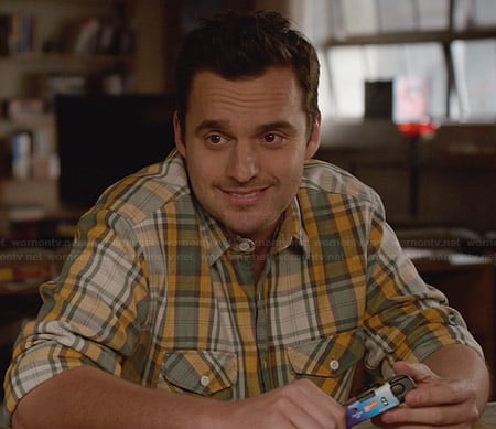 Nick's yellow and green plaid shirt on New Girl