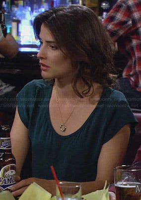 Robin's teal scoop neck top on How I Met Your Mother