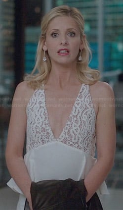 Sydney's white lace peplum dress on The Crazy Ones