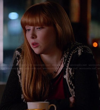 Alexis's black and white knit cardigan on Castle