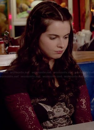 Bay's black bird graphic tee on Switched at Birth