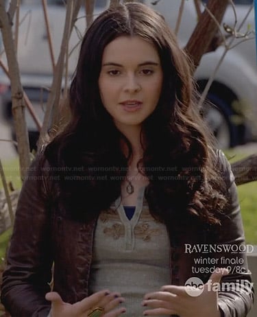 Bay's grey embellished henley top on Switched at Birth