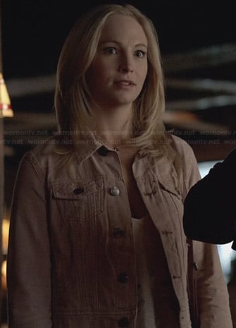 Caroline's pink denim jacket on The Vampire Diaries