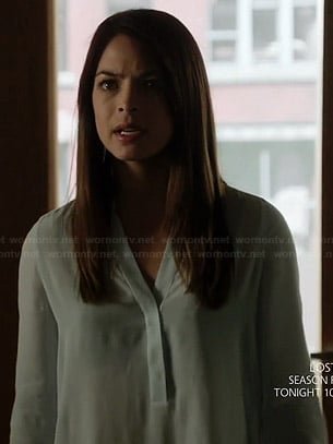 Cat's white half-placket blouse on Beauty and the Beast