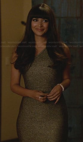 Cece's gold one-shouldered dress on New Girl