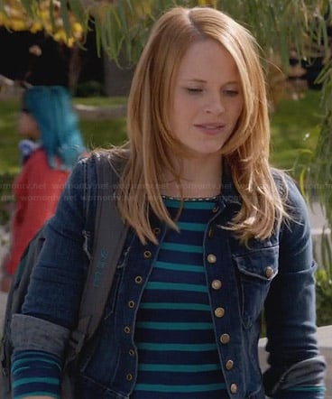 Daphne's blue striped top and denim jacket on Switched at Birth