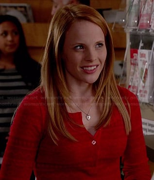 Daphne's red patterned henley tee on Switched at Birth