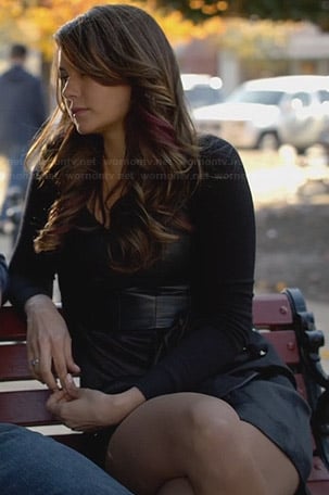Katherine's black leather-top dress on The Vampire Diaries