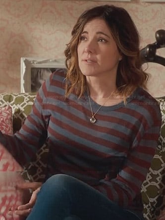 Ellie's grey and burgundy striped long sleeve top on Cougar Town