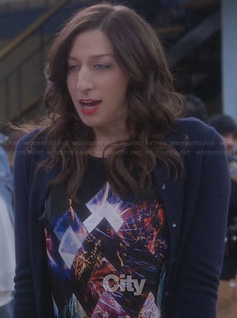 Gina's black digital print top on Brooklyn Nine-Nine
