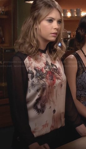 Hanna's black and blush pink floral top on Pretty Little Liars