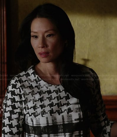 Joan's black and white houndstooth dress on Elementary