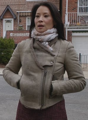 Joan's taupe shearling jacket on Elementary