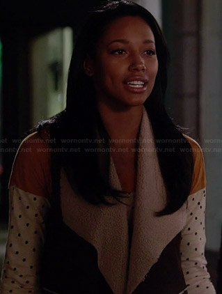 Lacey's polka dot top and shearling vest on Twisted