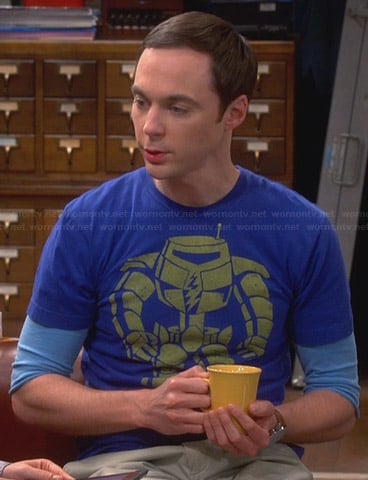 Sheldon's blue robot t-shirt on The Big Bang Theory