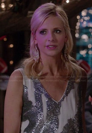 Sydney's white and silver sequinned dress on The Crazy Ones