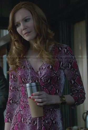 Abby's pink snake print wrap dress on Scandal