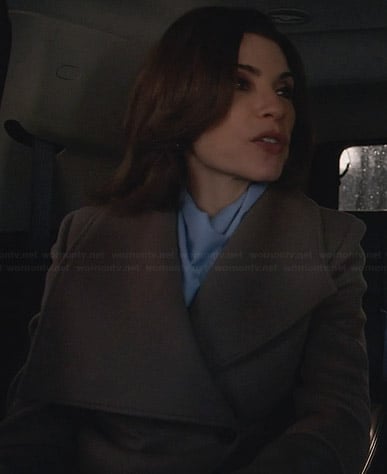 Alicia's asymmetric shawl collar coat on The Good Wife