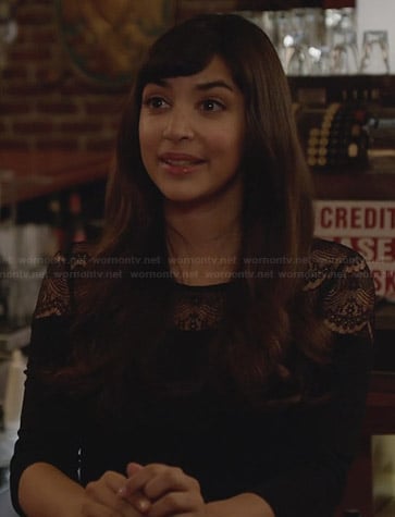 Cece's black lace yoke top on New Girl