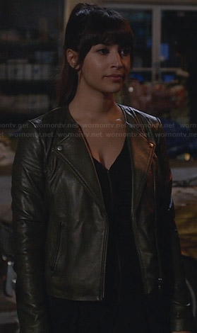Cece's olive green leather jacket on New Girl