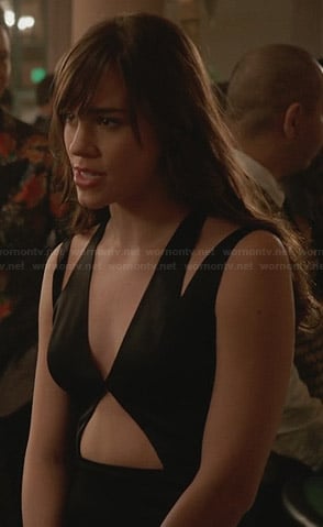 Charlotte's black satin cutout dress on Revenge