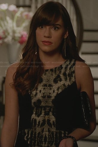 Charlotte's metallic leopard print dress with side panels on Revenge