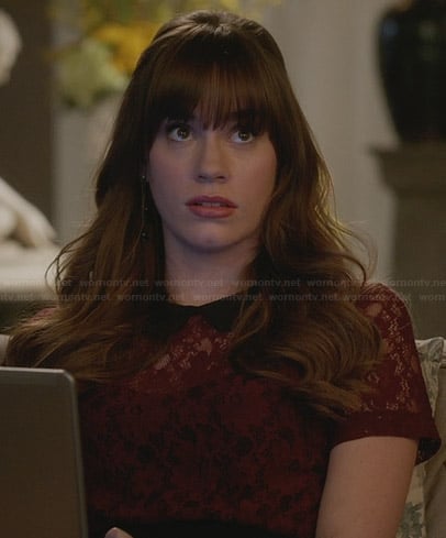 Charlotte's red lace top with peter pan collar on Revenge