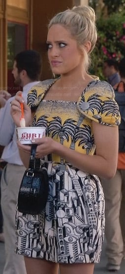 Dalia's yellow palm tree graphic printed top and skirt on Suburgatory