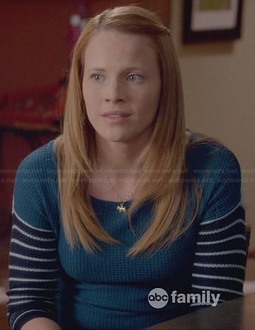 Daphne's blue sweater with striped sleeves on Switched at Birth