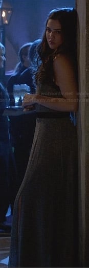 Davina's grey maxi dress with black trim on The Originals
