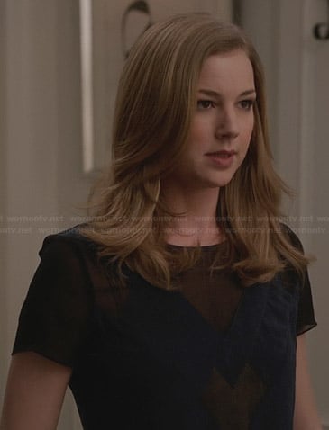Emily's blue top with black mesh insets on Revenge