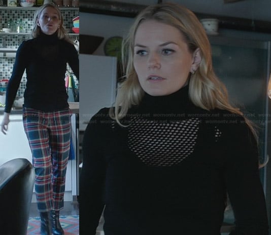 Emma's black perforated turtleneck sweater and plaid trousers on Once Upon a Time