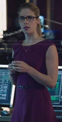Felicity's purple fit and flare dress on Arrow