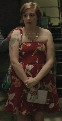 Hannah's red strapless origami print dress on Girls