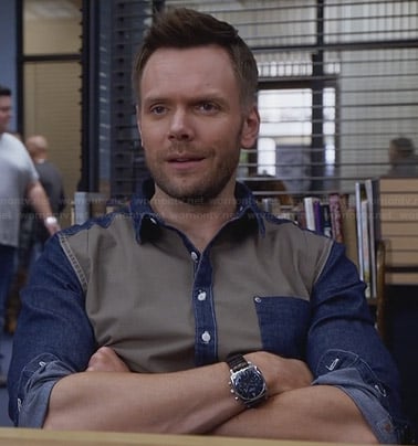 Jeff's denim and khaki colorblock shirt on Community