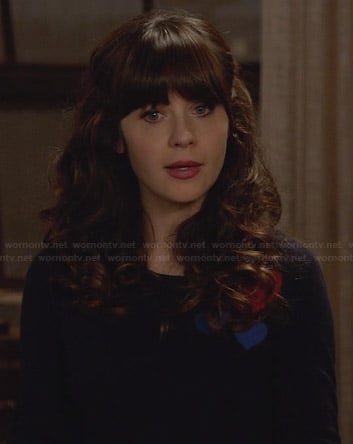 Jess's navy heart print sweater on New Girl