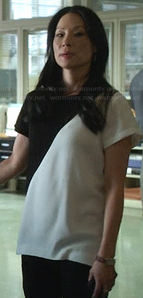 Joan's black and white diagonal block top on Elementary