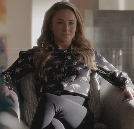 Juliette's black tiger printed top on Nashville