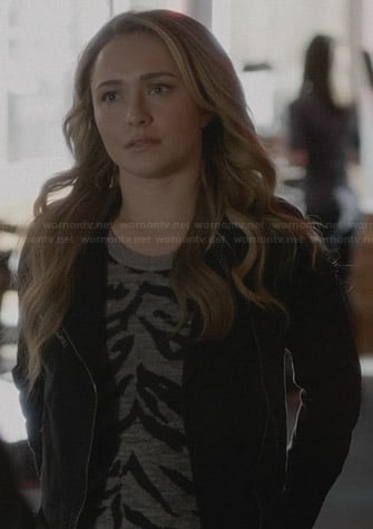 Juliette's grey zebra stripe sweater on Nashville