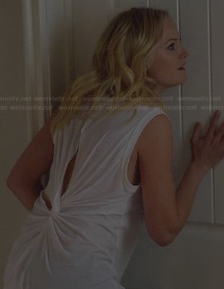 Kate's white top with knotted back on Trophy Wife