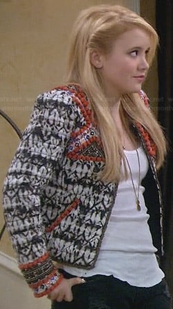 Lennox's black and white jacket with red embellishments on Melissa and Joey