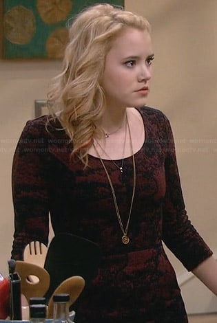 Lennox's black and burgundy patterned dress on Melissa and Joey