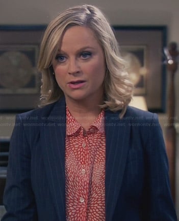 Leslie's red petal printed blouse on Parks and Recreation