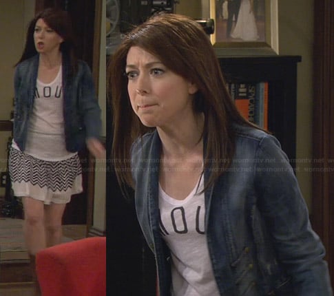 Lily's striped skirt, denim jacket and 