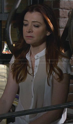 Lily's white and nude front panel blouse on How I Met Your Mother