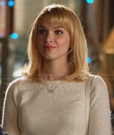 Magnolia's white pearl embellished sweater on Hart of Dixie