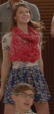 Marley's bicycle graphic tee and blue printed skirt on Glee
