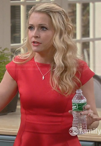 Mel's red capped sleeve skater dress on Melissa and Joey
